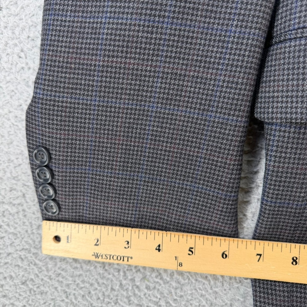 Jos A Bank Traveler Tailored Fit Sport Coat Blazer Men 48R Wool Houndstooth Gray - Picture 15 of 16